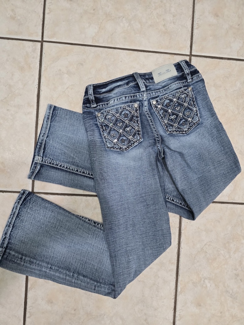 Miss Me Women's Flare Jeans with Embellished Back Pockets - Blue